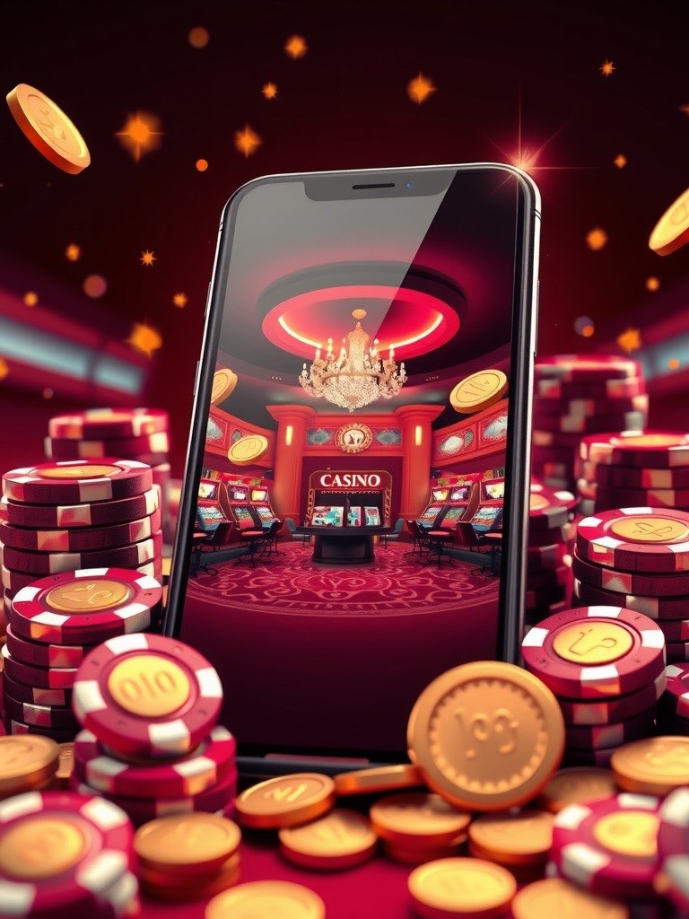 Diwa King app download artwork with a smartphone displaying a casino lobby surrounded by chips
