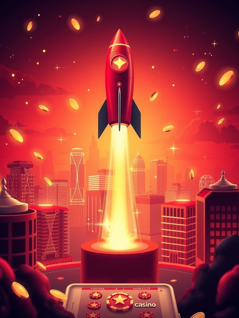 Diwa King crash game artwork with a rising multiplier rocket streaking over a casino skyline