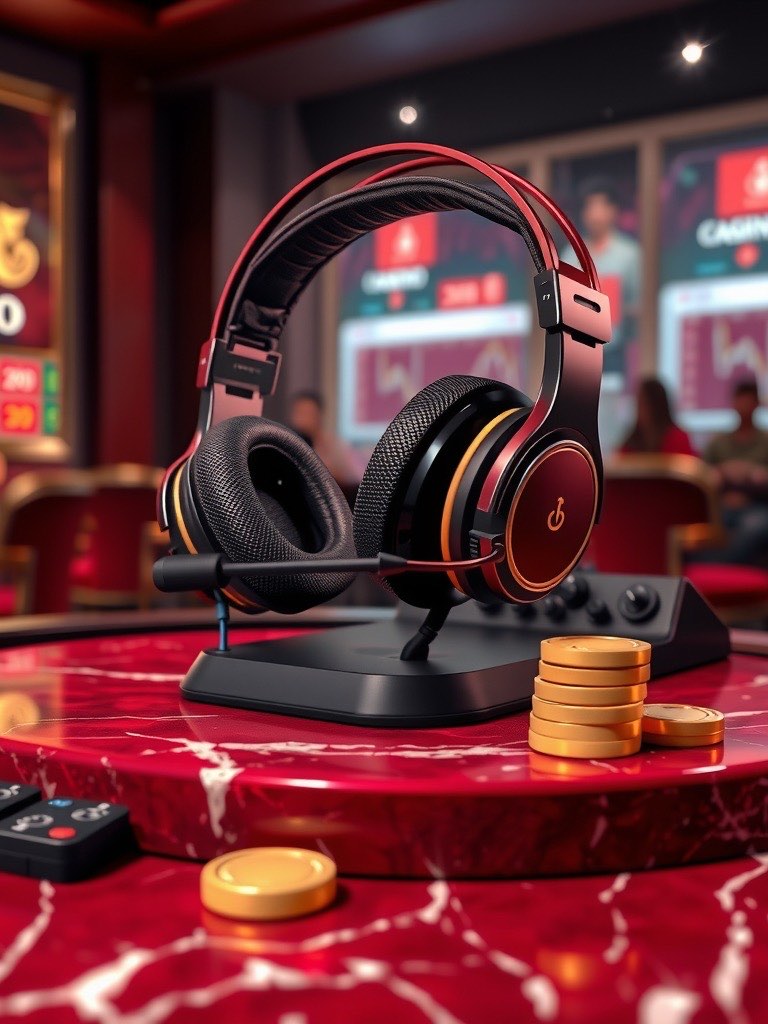 Diwa King customer service artwork with a headset and support console on a marble casino desk