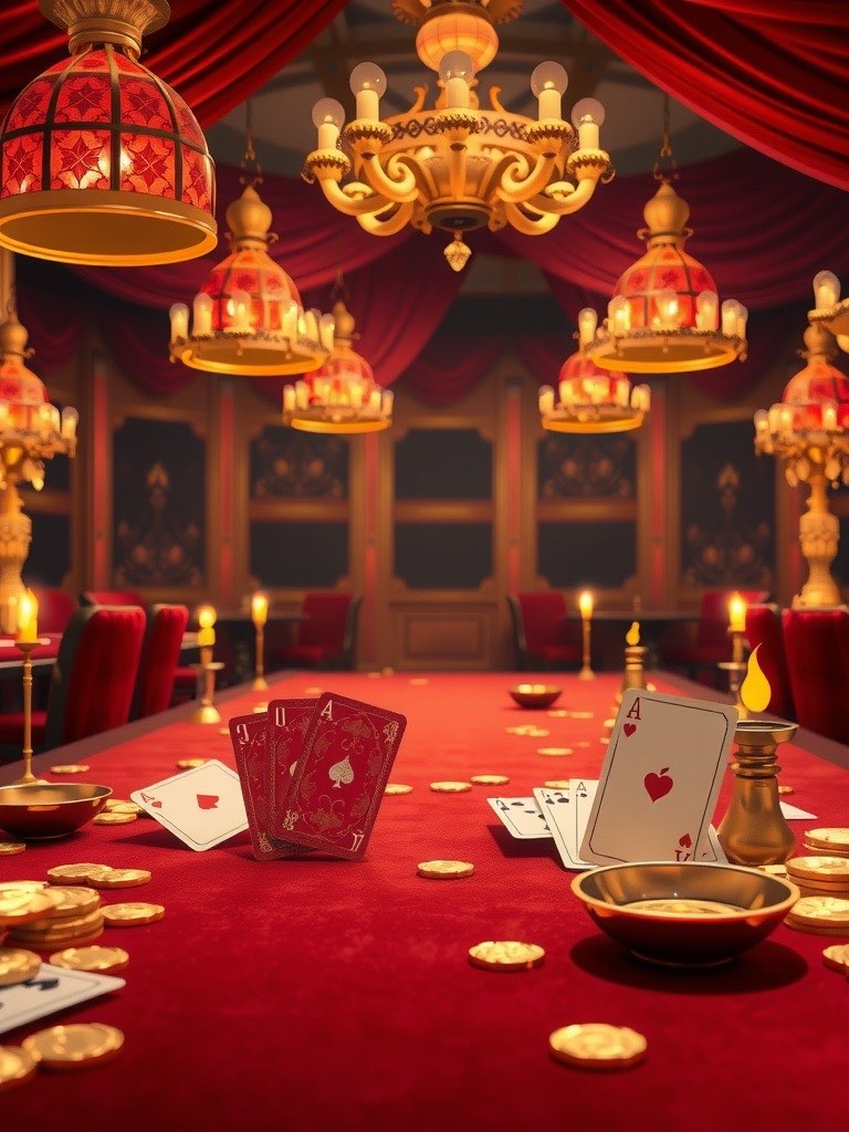 Diwa King casino floor with gold coins, rummy cards and glowing diya lamps