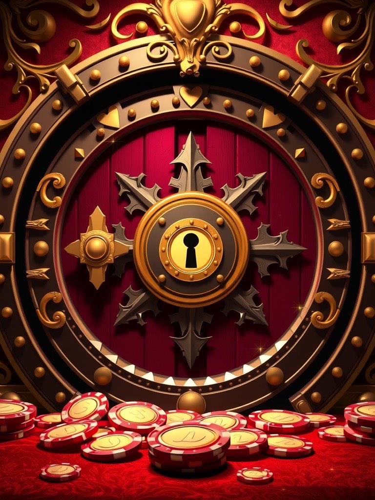Diwa King login artwork with an ornate vault door with a glowing keyhole and casino chips