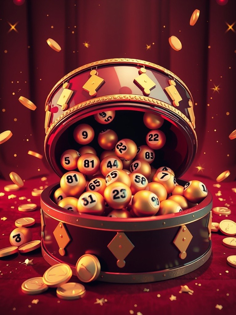 Diwa King lottery artwork with a lottery draw drum spilling numbered golden balls